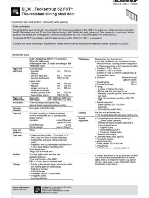 30-2 Fire Rated Sliding Door - Data Sheet